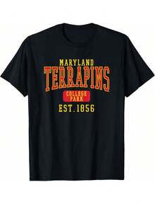 Casual Regular Length Round Neck Short Sleeve T-Shirt For Women With Maryland Terrapins College Park Est 1856 Graphic Print - màu đen - Xem 1