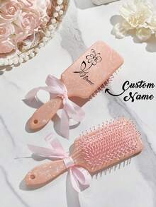 1 Pc Personalized Custom Hair Brush, Large Square Air Cushion Comb With Handle, Detangling Hairbrush With Bow Ribbon, Mothers Gifts Day,Portable Styling Brush, Wedding Gift, Bridesmaids Gift,Hairbrush - Multicolor - View 5