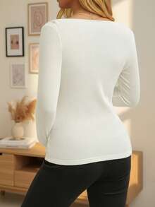 新款孕妇T恤，纯色，磨毛罗纹，不对称领口，褶裥设计，休闲长袖上衣，舒适修身，适合秋冬季节穿着（JH25062）