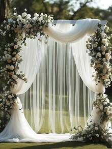 1pc White Chiffon Arch Window Curtain Sheer, Suitable For Indoor/Outdoor Wedding, Valentine's Day Decor, Ceiling Decor Ceremony, Party & Banquet Decor, Multi-Purpose Decor, Valentine's Day Wedding Backdrop Decor, Event Party Backdrop Decor - White - View 4