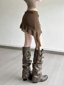 Top Dazzle 女士荷叶边收腰修身迷你裙，适合嘉年华、舞台和音乐会 - 棕色 - 查看 6