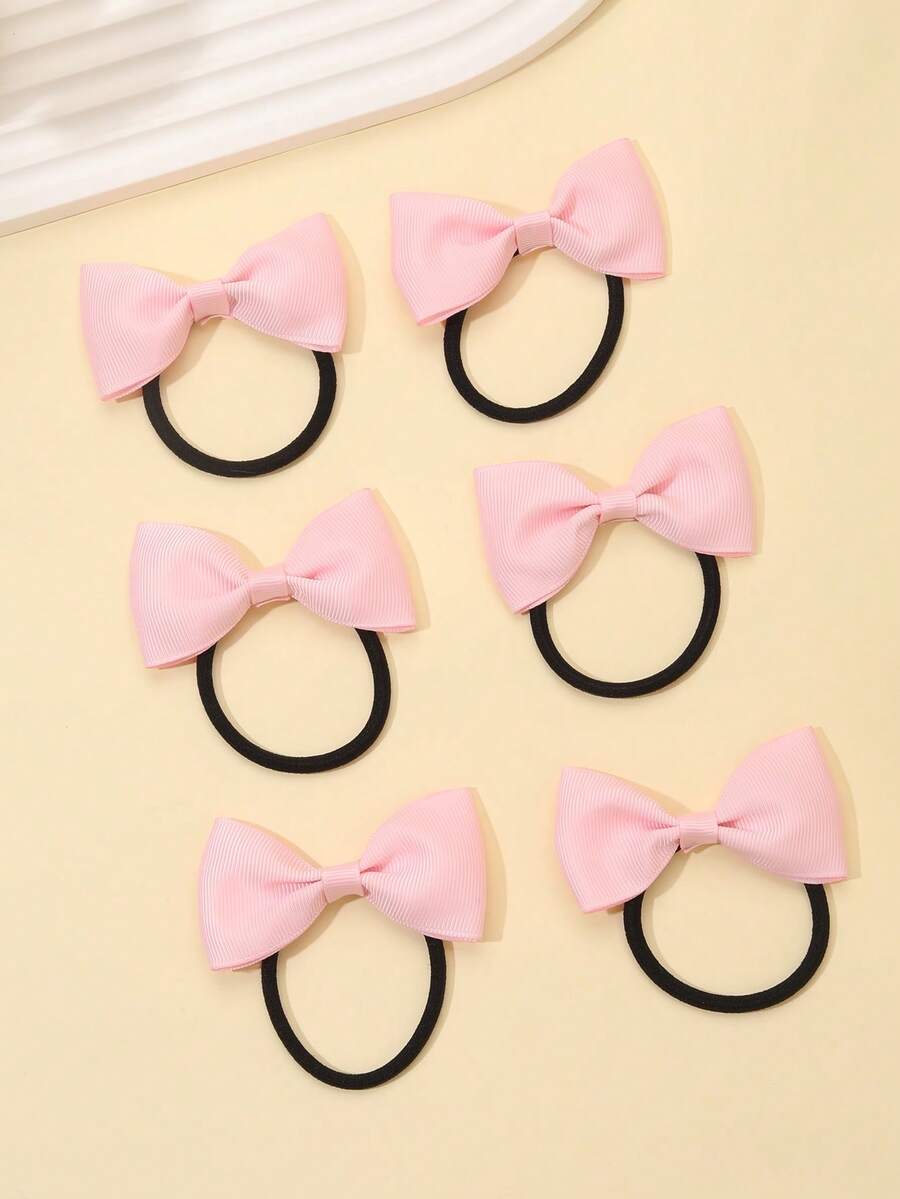 6 szt./opakowanie gumek do włosów z kokardką dla dziewczynek, akcesoria do włosów dla dzieci - Różowy - Zobacz 1