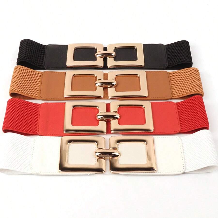 1pc Women's Elastic Waist Belt, Fashion Dress Waist Belt With Vintage Large Metal Buckle, Stretchy Waist Cincher Suitable For Various Outfits