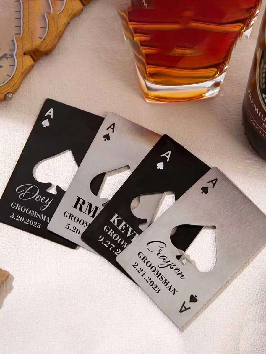Personalizowany otwieracz do butelek ze stali nierdzewnej w rozmiarze karty kredytowej, kreatywny kształt karty do gry, odpowiedni do baru i restauracji, prezent w postaci otwieracza do butelek piwa, prezent świąteczny, prezent urodzinowy, prezent na Walentynki, prezent dla drużby, dodatek ślubny, odpowiedni na prezent dla ojca, dziewczyny, chłopaka, rodziny, przyjaciół, współpracowników, kolegów z klasy, nauczycieli