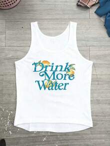 Spring And Summer New Women's White Ribbed Chest Letter Lemon Print Women's Bottom Shirt - White - View 2