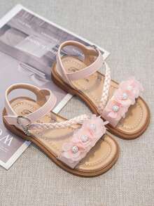 1双女童凉鞋，儿童花卉时尚公主鞋，夏季新款女童沙滩鞋，大童拖鞋 - 粉色 - 查看 7