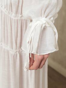 Long-Sleeved White Dress With Lace Detailing, Versatile And Elegant, One Size Fits 38-42. - Blanco - Ver 7