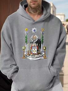 Grey Hoodie With Masonic Temple Print And Esoteric Symbols For Men And Women, Ideal For Everyday Wear And Themed Events - 灰色 - 查看 1