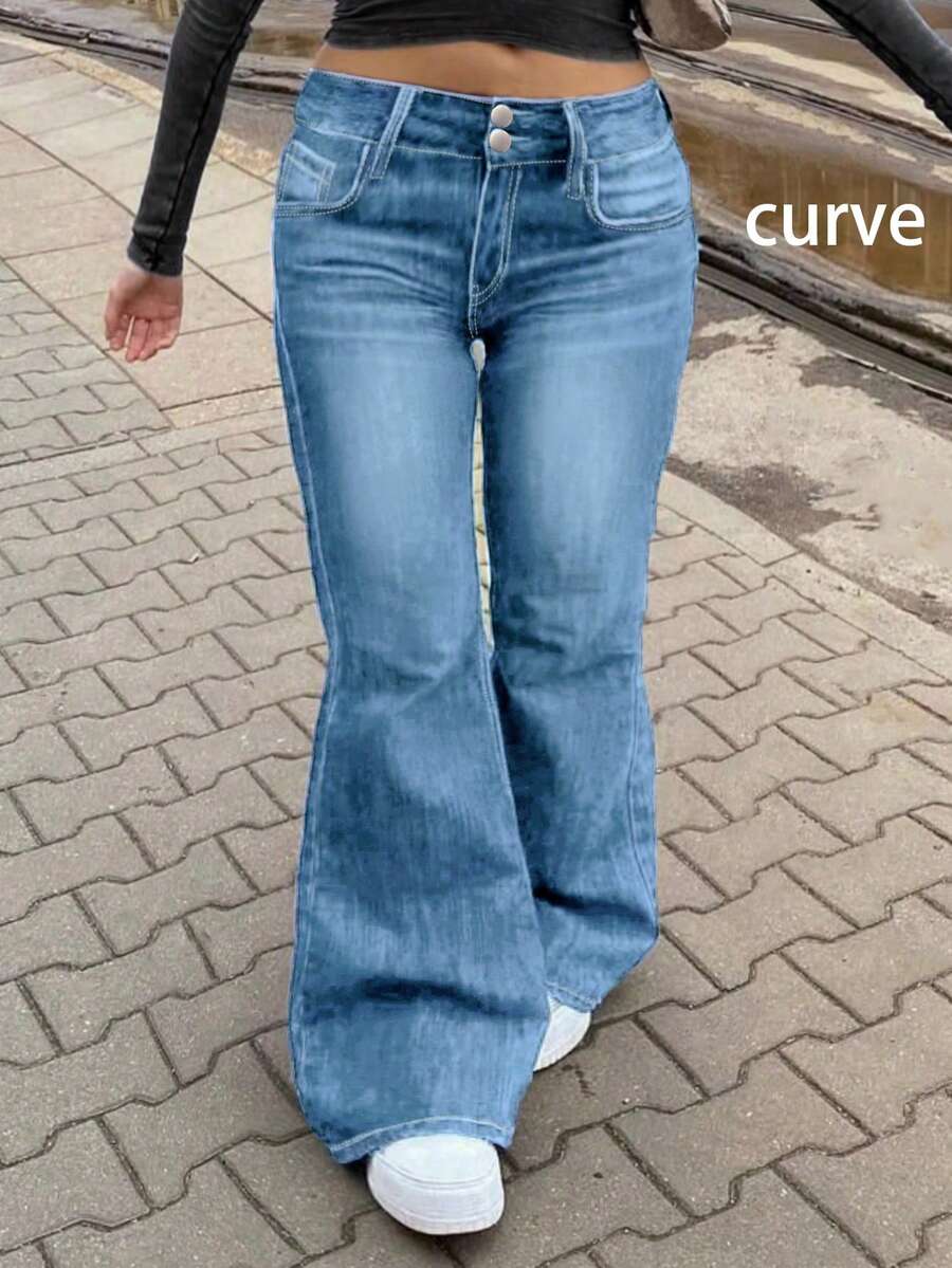 Quần Jeans Nữ Cỡ Lớn Thiết Kế Cổ Điển Kiểu Mỹ Cá Tính, Đã Giặt Và Làm Cũ - Rửa trung bình - Xem 1