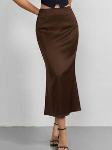 Đầm maxi đuôi cá màu trơn thanh lịch dành cho nữ, thích hợp cho công sở, đi làm, sinh nhật, Giáng sinh, Năm mới, đám cưới và các dịp hàng ngày. - màu nâu - Xem 6
