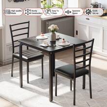 Juego de mesa de cocina de 3 piezas con 2 sillas y estructura de metal, juego de comedor compacto para 2 personas para espacios pequeños, mesas de comedor modernas con superficie impermeable y fácil montaje, color negro - Negro - Ver 2