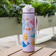 1pc, 700ml/23OZ Ocean Animal Series Plastic Water Bottle With Cap, Straw And Carrying Strap, Portable, Multiple Styles Available, Suitable For Outdoor Sports, Cycling, Travel, Camping, Gifts And Festivals - Multicolor - View 15