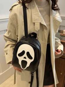 Balo mini họa tiết đầu lâu thời trang Y2K, Túi đeo vai đa năng thường ngày, Túi xách, Thích hợp cho phụ nữ mua sắm, Quà tặng Halloween - màu đen - Xem 2