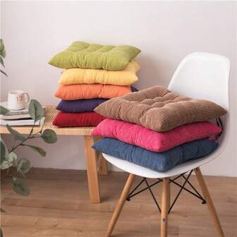 1PC Classic Striped Corduroy Chair Cushions, Machine Washable Square Seat Pads With Ties, All-Season Stitched Floor Pillows, Multipurpose Home Decor 300-350g Polyester Filling - Soft And Comfortable