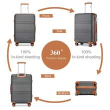 20 24 28 32 Inch Suitcase ABS PC Hard Shell Luggage Carry On Cabin Check In XL Extra Large Lightweight Spinner Wheels TSA Lock 3 Piece Set Travel - Grey/Brown - View 5