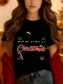 Women's T-Shirts, Simple And Romantic Digital Prints For Spring, Autumn, And Winter, Suitable For Parties, Team Building, Men And Women, Everyday Wear, Casual Wear, Sportswear, Vacation Wear, Christmas Decorations, And Halloween Gifts. - 黑色 - 查看 1