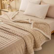 1pc Faux Rabbit Fur Throw Blanket, Luxurious & Comfortable Bedding For Bedroom, Dorm, Office Nap. This Is A Home And Office Decor Product - Beige - View 9