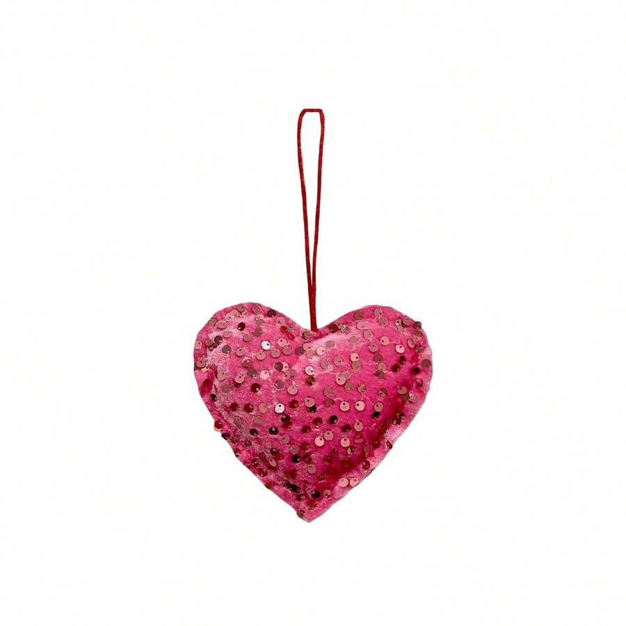 Adorno para el Día de San Valentín, romántico corazón de lentejuelas, colgante portátil, regalo artesanal - Rosa - Ver 1
