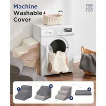 ASRampa Curva Gris para Perros Y Gatos Pequeños 43 Cm de Alto 3 Escalones para Sofa Y Silla Escalera para Gatos Antideslizante Y Equilibrada. - grisoscuro - Ver 4