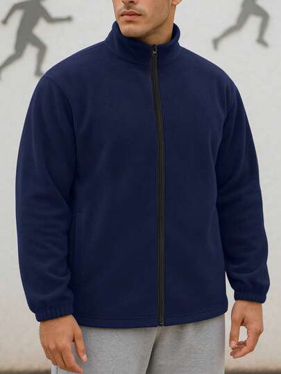 男士抓绒拉链立领夹克 - 多功能外套，适合滑雪、徒步、露营和日常寒冷天气通勤，冬季适用，滑雪