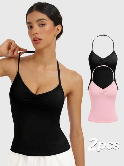 SUPEKYKO Justerbar yogatopp för kvinnor - Sport-bh med kors och rynkad rygg och avtagbara vadderingar, lämplig för fitness/vardagsbruk