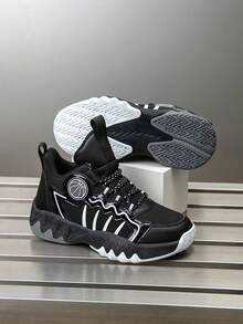 1 par de zapatillas de baloncesto para niños, zapatos deportivos para exteriores, zapatos casuales, nuevos zapatos de moda cómodos y transpirables con bloques de color para niños - Gris - Ver 11