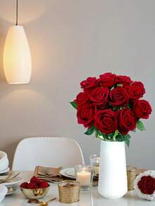 12 szt. czerwonych róż, sztuczne kwiaty, prawdziwe aksamitne kwiaty z łodygami, hurtowo do dekoracji domu DIY, na wesele, imprezę, walentynkowe prezenty, sztuczna róża