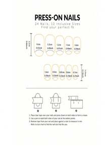 24 piezas Pegatinas de uñas de estilo minimalista ovaladas medianas, diseño de lunares azul marino vintage y lazo, adecuadas para que las usen niñas y mujeres en citas diarias y fiestas, suministros para uñas - Multicolor - Ver 5