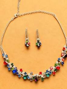 1 Set de Aretes y Collar con Gemas Brillantes, 2 piezas Conjunto de Joyería, Accesorios de Diamantes de Lujo Adecuados para que las Mujeres Usen en Fiestas de Compromiso, Bodas, Halloween, Fiestas Navideñas, Conjunto de Joyería de Estilo Delicado y de Alta Gama al Estilo Ins