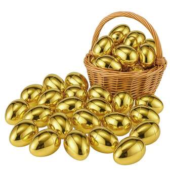 6/12 Huevos de Pascua dorados, Huevos de Pascua de plástico dorados de 3.1 pulgadas a granel para rellenar y decorar, regalos para fiestas de búsqueda de huevos, premios para eventos