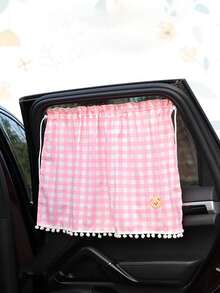 1pc Car Rear Window Sunshade, Suction Cup Mounted, Cute Plaid Bear Design, Universal Fit For Baby Stroller/Car - one-size - View 3