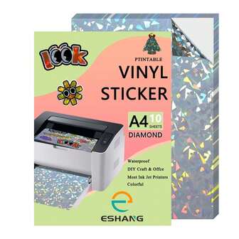A4 10/20 Pcs Holographic Diamond Printable Vinyl Sticker Paper For Inkjet Printer, PET Material - Easy To Cut, Waterproof & Dry Quickly, Apply To DIY Craft, Labels, Photo, Gift Packaging Sticker