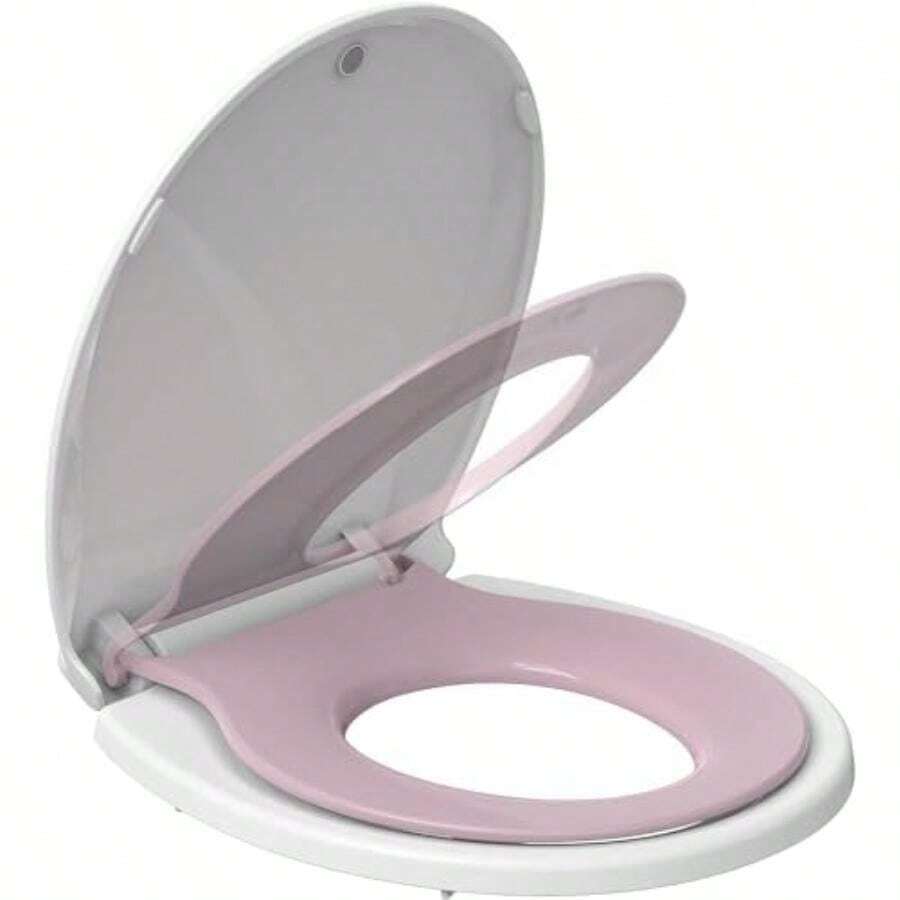 Asiento de inodoro alargado con asiento de entrenamiento integrado para ir baño, asiento de inodoro magnético para niños, cierre lento y nunca se afloja, se adapta tanto a adultos como a niños, blanco alargado(17" with Toddler Seat Rosado) - Multicolor - Ver 1