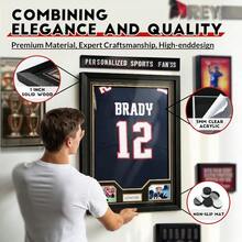 WSXC JupDec Jersey Frame Display Case Large Clear Acrylic Shadow Box With UV Protection For Baseball Basketball Football Soccer Hockey Shirts Wall Mount Wooden Showcase Idea Gift For Sports Fans 1 Pack - 黑色 - 查看 6