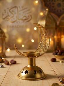 1pc/Set Metal Hollow Moon Candle Holder. Can Be Placed On Living Room Coffee Table, Dining Table, Bedroom Nightstand Or Desk, Can Be Used As A Candle Holder And Also As A Soft Decorative Item. For Daily Home Decor, It Can Also Be Placed On A Side Table Or Shelf. - Multicolor - View 11