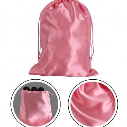 4个装缎面假发袋，假发收纳袋，抽绳假发袋，包装收纳袋，柔软假发袋，适用于假发、发束、接发，家用和沙龙均可使用，粉色、黑色、紫色