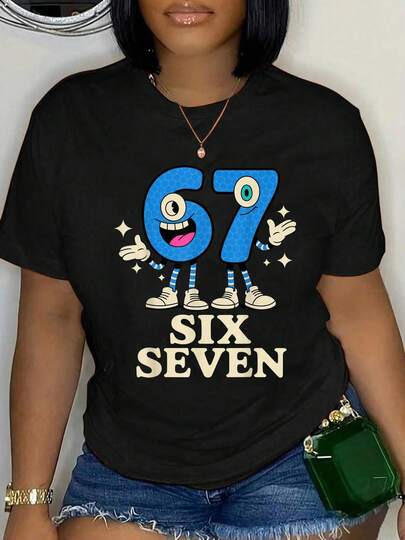 100% Cotton 67 Six Seven 6-7 - Italian Brainrot Kids Gaming Meme T-Shirt Short Sleeve Round Neck Casual Top For Summer & Spring, Women's Men's Graphic Tee