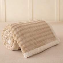 1pc Faux Rabbit Fur Throw Blanket, Luxurious & Comfortable Bedding For Bedroom, Dorm, Office Nap. This Is A Home And Office Decor Product - Beige - View 10