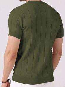 1件罗纹短袖圆领T恤，新款春夏男士针织上衣 - 軍綠色 - 查看 4