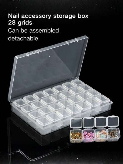 1 låda förvaringslåda för nagelkonsttillbehör, avtagbar design för förvaring av nagelstenar, legeringsstenar och andra små tillbehör, lätt plastmaterial, organiserad förvaring för nagelkonstverktyg, bärbar och praktisk