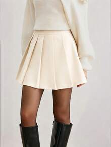 Keke Bloomly Nouvelle jupe mini plissée élégante et mince de style estival chaud abricot avec un style minimaliste vintage polyvalent - Nude - Voir 3