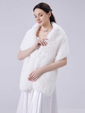 Elegant Fashion Women Autumn/Winter Warm Plush Shawl,Bridal Wedding Ceremony Party Outdoor Windproof Warm Fluffy Shawl, Cocktail Party Dress Shawl