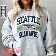 Vintage Seattle Football Crewneck Sweatshirt, 90s Style Football T-Shirt, Seattle Game Day Hoodie, Gifts For Football Fans - 灰色 - 查看 7