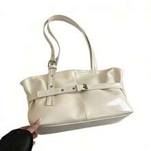 Women Shoulder Bag, Large Capacity PU Leather Handbag Soft Tote Bag For Casual Daily - trắng - Xem 6