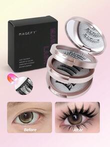 MAGEFY 3对卡通风格磁性假睫毛套装带睫毛夹/10对卡通假睫毛+睫毛夹，打造自然妆容效果，可重复使用，无需胶水，易于佩戴和卸除，3D立体自然尖头卡通假睫毛，轻盈柔软，适合海滩度假、露营旅行。 - 眼尾拉長款 - 查看 8