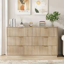 VOWNER 6-Drawer Dresser With Large Capacity, Fluted Storage Cabinet, Wood Organizer, TV Stand Dresser For Living Rooms, Bedrooms, Entry - 橡木色 - 查看 4