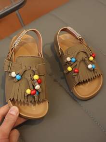 1 Pair Retro Open Toe Sandals For Kids, Summer New Fashion Breathable Slip-On Beach Shoes, Soft Bottom Anti-Slip - Khaki - View 6