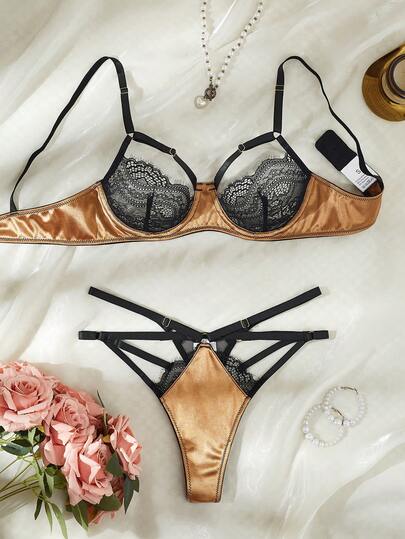 Diseño romántico francés, edición navideña Conjunto de lencería sexy de malla transparente de patchwork burdeos, sujetador y tanga seductor para mujer, adecuado para una cita nocturna y una escapada romántica, idea de regalo sexy