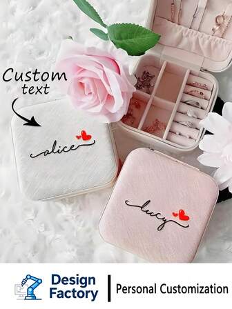 1 pieza Caja de almacenamiento de joyas personalizada, Caja de almacenamiento personalizada blanca, Cierre con cremallera, Interior forrado de tela, Almacenamiento compacto de joyas para damas de honor, Regalos de cumpleaños y Día de la Madre (Estilo clásico), Caja de joyas de viaje; Fuente de escritura elegante; Interior forrado de tela, Caja de joyas
