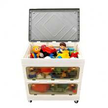 CuteHairy Large Folding Storage Box Stackable Case Cabinet Closet Home Organizer On Wheels - Beige - View 2